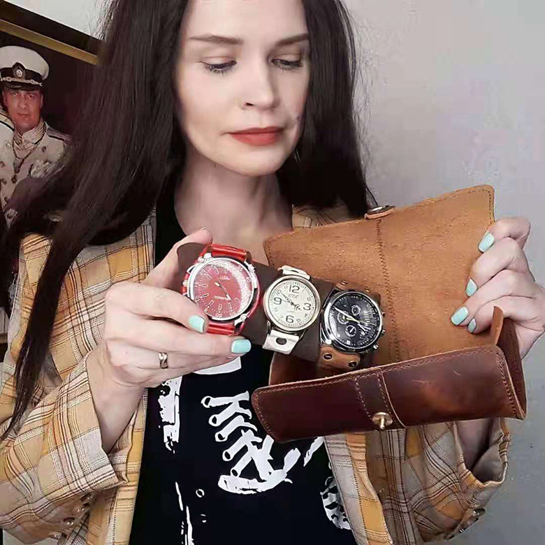 Genuine Leather Watch Roll – 3 Positions-6